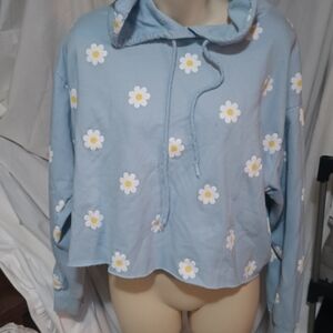 Blue Hoodie with Daisy Print